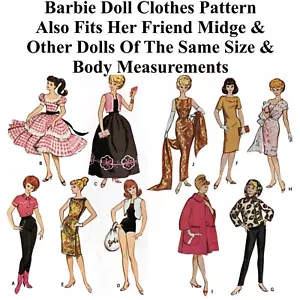 11-1/2" Barbie Doll Clothes Vintage Sewing Pattern With A Lot Of Clothes - Picture 1 of 4