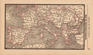 1888 antike EUROPA Karte Die MEDITERRANE Karte WINZIGE MINIATUR Atlas Karte 1789 - Bild 1 von 1
