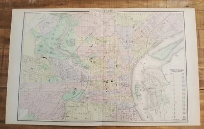 Antique Colored MAP/Gray's - PHILADELPHIA - The National Atlas 1893 - Image 1 of 4