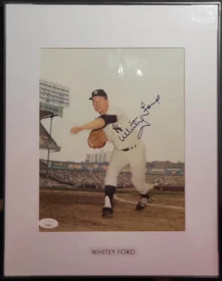 WHITEY FORD SIGNED AUTOGRAPHED FRAMED VINTAGE 8X10 PHOTO NY YANKEES MLB JSA HOF - Image 1 of 3