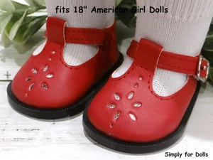 DARK RED Flower Cut T-STRAPS DOLL SHOES fits 18" American Girl DOLL CLOTHES - Picture 1 of 2