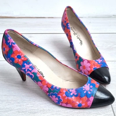 Vintage Russel & Bromley Shoes Floral Print Real Leather Court Pumps Heels 7.5 B - Image 1 of 4