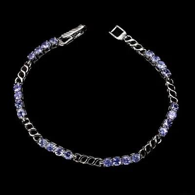 Браслет из стерлингового серебра 925 пробы с круглым танзанитом 3 мм драгоценными камнями 7,5 дюйма - Изображение 1 из 4