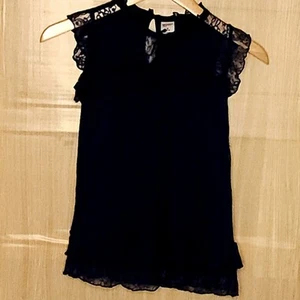 Arizona Girls Blue Black Lace Lined Flutter Sleeve Stretchy Top 10-12 - Picture 1 of 8