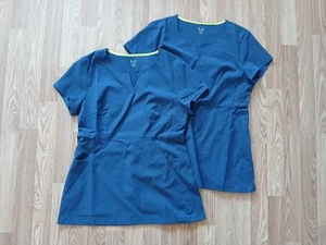 Bundle of 2 Medelita Women's Navy Blue Scrub Tops - Picture 1 of 9