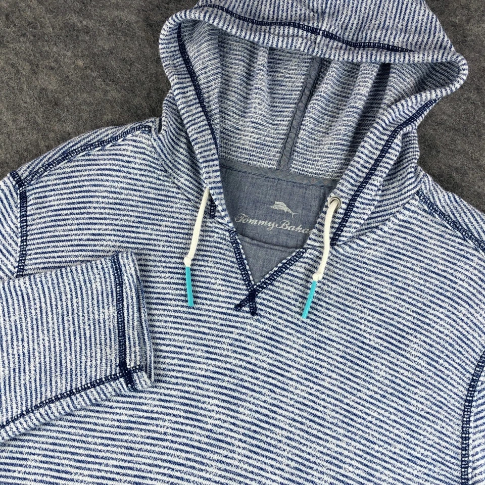 Tommy Bahama Para Hombre XLT Azul Blanco Rayas Mezcla de Algodón Pullover Sudadera con Capucha Informal Foto 1 de 4