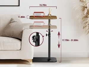 End Table C-Shaped Adjustable Pedestal Side Night Stand with 360 Rotating Top - Picture 1 of 6
