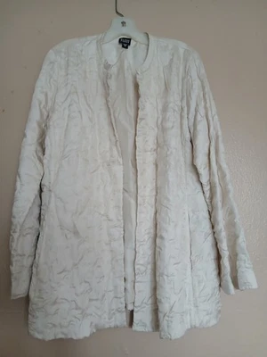 Chaqueta Eileen Fisher Mediana Mandarina Tussah Seda Abierta Texturizada Lagenlook Artística Foto 1 de 4