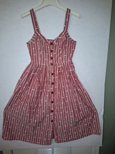 Maeve Womens / Juniors Red & White Button Up Lined and Pocketed Sundress Size 0 - Picture 1 of 18