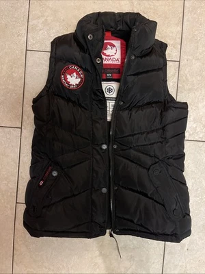 Chaleco Canada Weather Gear para mujer talla M Negro Puffer con cremallera completa y cuello de vellón Foto 1 de 4