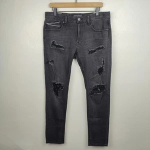 Cult of Individuality Rocker Slim Jeans Mens 33 Black Distressed Designer - Picture 1 of 11