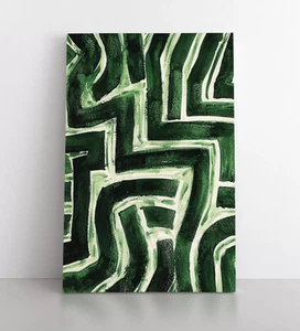 Impresión abstracta de pintura de laberinto verde esmeralda sobre lienzo enmarcado arte de pared moderno - Imagen 1 de 17