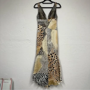 Jovani Black & Tan Animal Print Silk Patchwork Maxi Dress Womens 2 Formal Gown - Picture 1 of 14