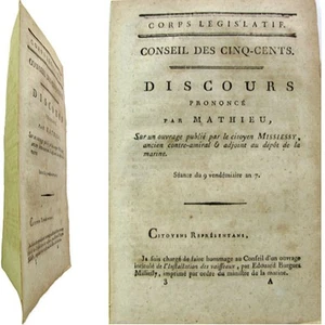 Conseil des Cinq-Cents 1798 Discours Mathieu installation vaisseaux Missiessy - Bild 1 von 6