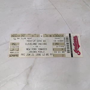 Cleveland Indians vs New York Yankees 6/21/96 Ticket Stub Club Seat Jacobs Field - Picture 1 of 3