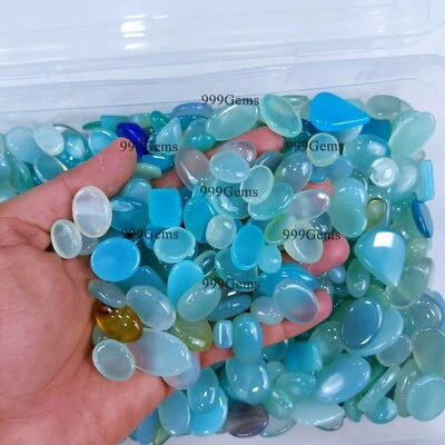 10 Pcs Natural Sea Blue Onyx Mix Shape Loose Cabochon Gemstone Lot 10-20 mm - Image 1 of 4