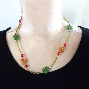 Colorido collar artesanal con cuentas 16" base de alambre cuentas de semillas - Imagen 1 de 2