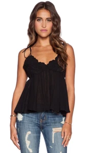 Free People Birds in the Sky besticktes bauchfreies Trägertop Spitze gewebt schwarz Medium - Bild 1 von 6