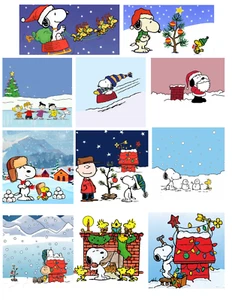 11er Set Weihnachten Snoopy Erdnüsse Collage Winter AUFKLEBER - einfach schneiden & verwenden! - Bild 1 von 1