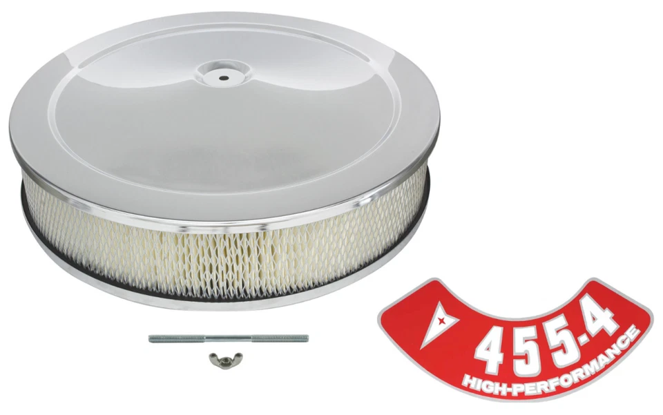 14x3 Chrome Air Cleaner Assembly With 455HP-4BBL Decal Firebird GTO Grand Prix - Изображение 1 из 3
