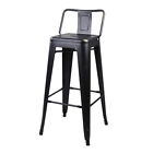 30'' Low Back Metal Bar Stool Antique Black Kitchen Stool Industrial Style Stool