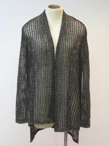 EILEEN FISHER Sparkle Mesh Open Front Straight Hi Lo Cardigan L Large NWT $288 - Picture 1 of 6