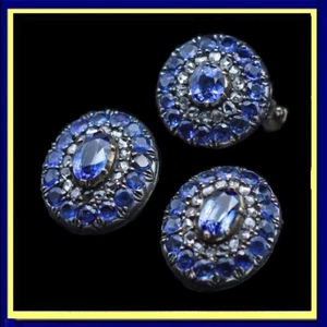 Sapphires GIA Natural no heat Diamonds Gold Victorian Earrings Ring Set (7431) - Picture 1 of 15
