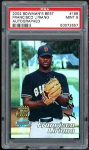 Francisco Liriano Rookie Card 2002 Bowman's Best Autographed #168 PSA 9