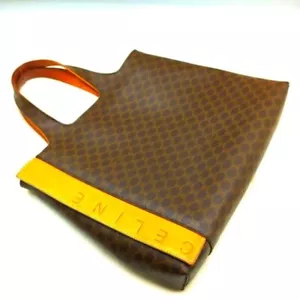 CELINE Tote bag borsa donna modello macadam PVC pelle tote bag marrone giallo - Foto 1 di 14