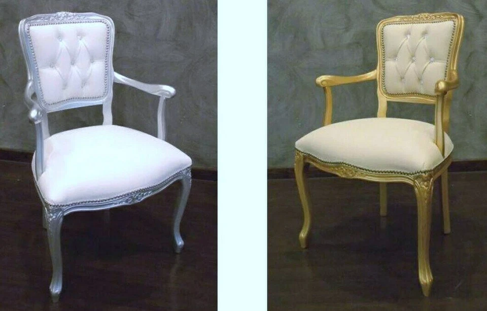 POLTRONCINA FUSTO LEGNO LACCATO ARGENTO/ORO IMBOTTITA RIVESTITA IN ECOPELLE 508 - Immagine 1 di 1