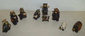 Black Bear Nativity Set Figurines Rustic Christmas Cabin Lodge Decor Set of 9 - Picture 1 of 5