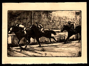 1930er Aaron Berkman College Pferderennen II WPA Sport Radierung N.Y. - Bild 1 von 4