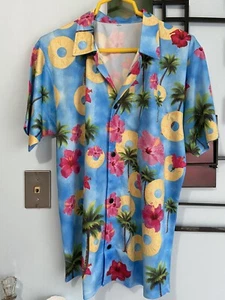 Hawaiimotiv Herren Large Button Down Hemd. Ananas und Blumen. 100% Poly - Bild 1 von 7