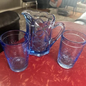 TIARA Glas Mini Krug & 2 Becher Gläser Kinderzimmer Reim blau Vintage 70er 80er - Bild 1 von 16