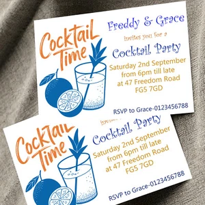Personalised Cocktail Adults Party Invitations Summer Cocktail Invites A6 x 10 - Picture 1 of 4