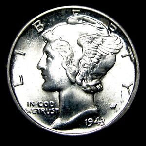 1943-D Mercury Dime Silver  ----  Gem BU FB Stunning Coin ---- #610L