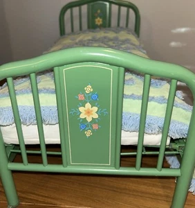 American Girl Doll Bed Kits Green Metal Trundle Bed Mattress Quilt Repaired - Picture 1 of 14