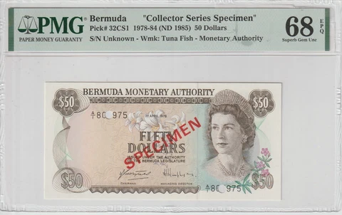Bermuda 50 Dollars Specimen 1978 Superb Gem Uncirculated Grade-68 Pick#32CS1 Cover