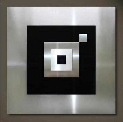 ORIGINAL ABSTRAKT METALLBild Designer Wandbild Modern Grau Silber Schwarz Unikat - Bild 1 von 3