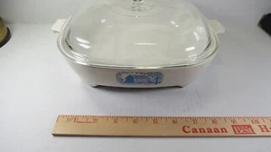 Corning Amana Radarange Browning Skillet W/Pyrex Lid Blue Colonial House - Picture 1 of 7