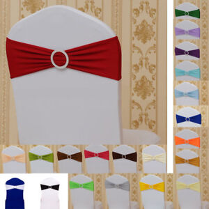 Spandex Stretch Tie Chair Band Sash Wedding Party Cover Cloth Buckle Bow Slider