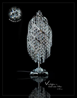 Lampada Da Tavolo In Cristallo Reale Per Comodino O Scrivania Oro O Argento - Immagine 1 di 2