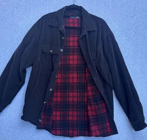 Arrow Blue Jean Shirt Men Large Black Corduroy Fleece Lined Plaid Shacket Vtg - Picture 1 of 11