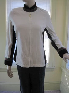 St John Sport Marie grau selten elfenbein schwarz durchgehender Reißverschluss Jacke Designer Gr. S gebraucht, in einwandfreiem Zustand - Bild 1 von 5