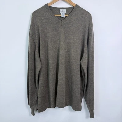 Linea Uomo  Merino Wool V Neck Sweater Mens XXL Brown Made in Italy Minimalist - Image 1 of 4