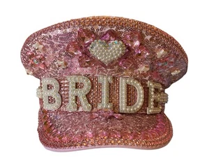 New, BRIDE, PINK, Loaded Large Sequin & Beaded Captain Hat, Bachelorette Night - Picture 1 of 8