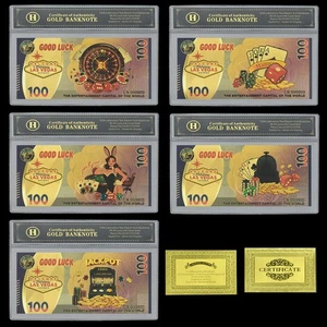 5pcs Las Vegas Gold Foil Banknotes Set in Sleeve $100 Casino Souvenir Lucky Gift - Picture 1 of 10