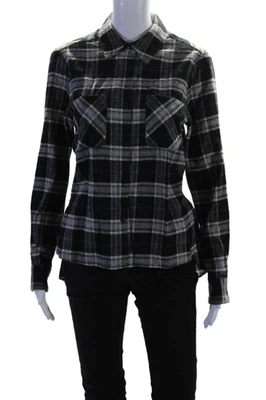 Blusa negra Drew para mujer con cuello de algodón manga larga estampado a cuadros talla S Foto 1 de 4