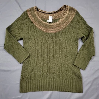 Jacklyn Smith Sweater Womens Large L Long Sleeve Pullover Cable Knit Green - Image 1 of 4