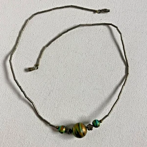 Collar Gargantilla de Cuentas Tubo Vintage - Cuentas Pintadas a Mano Aqua, Cobre, Bronce 15" - Imagen 1 de 3